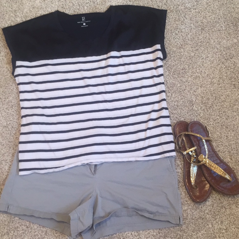 New York and Company cap sleeve navy and white top